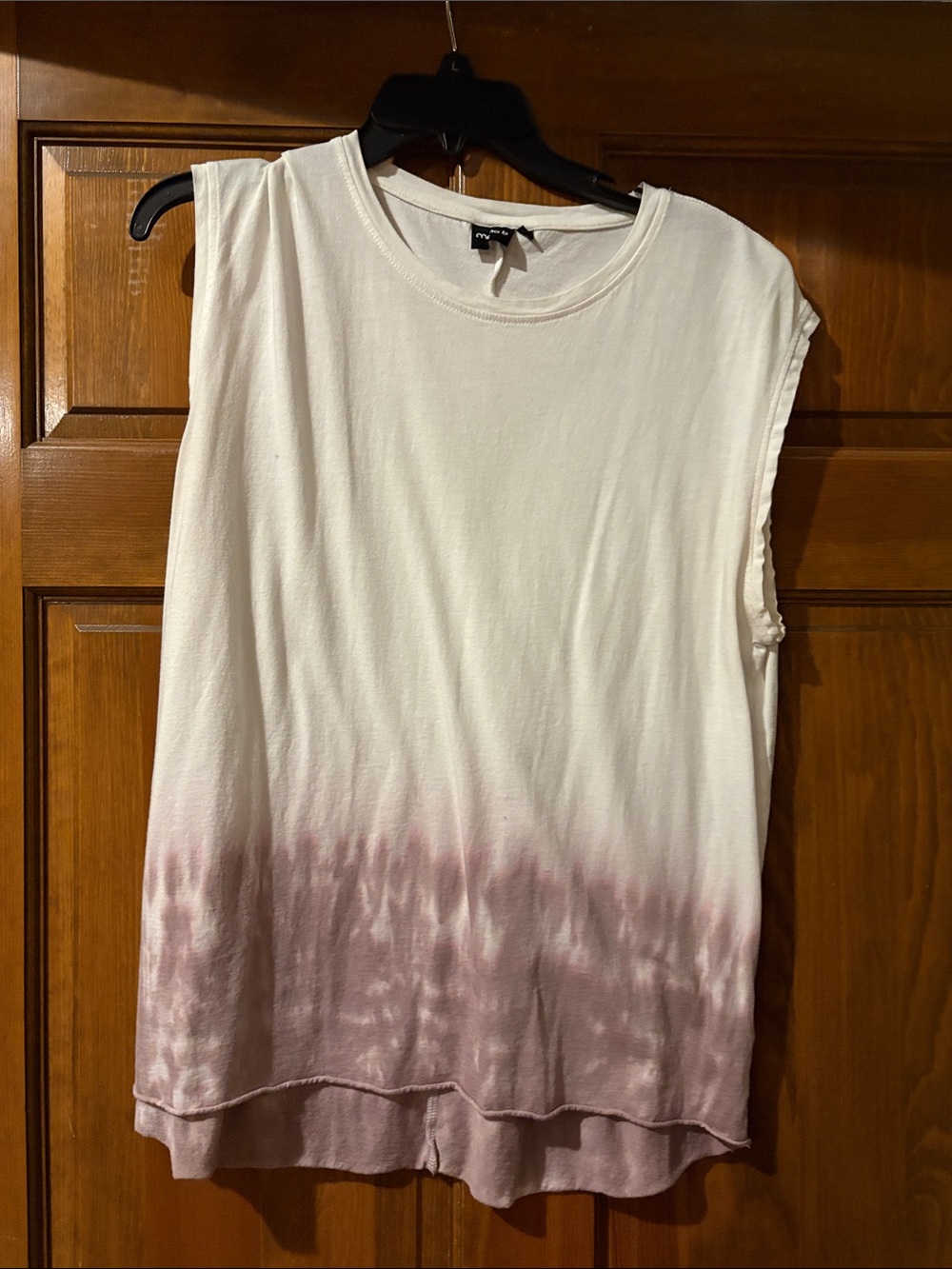 Mono B White cotton Tank Top with Dusty Pink Ombre Hem